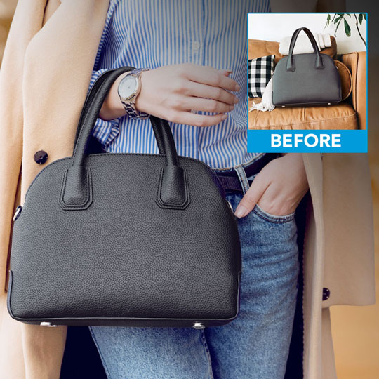 eBay image: Better product images lead to more sales. Lifestyle image of a woman wearing a purse.